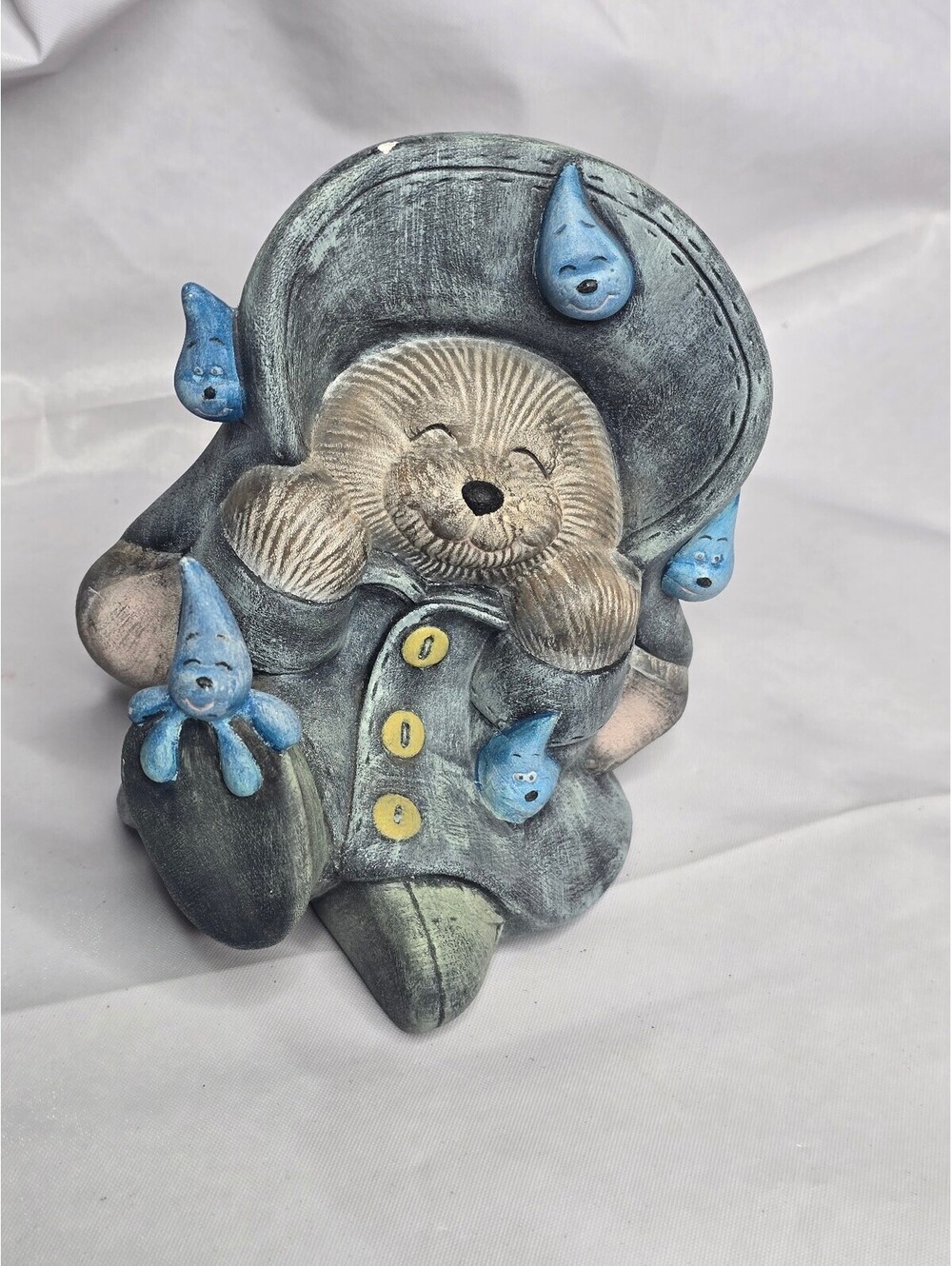 Vintage Rainy Day Critter Figurine - Cute Mouse/Bear in Raincoa